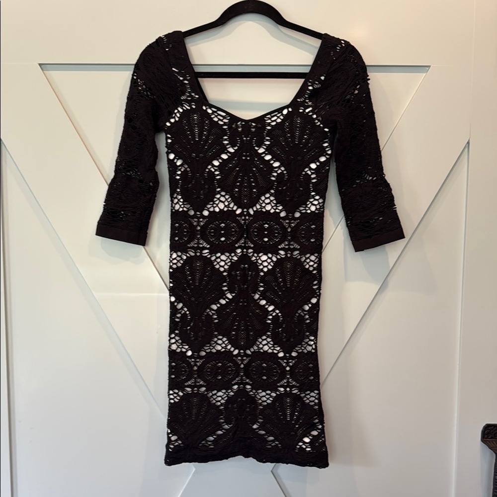 Free People Black and White Backless Bodycon Mini Dress